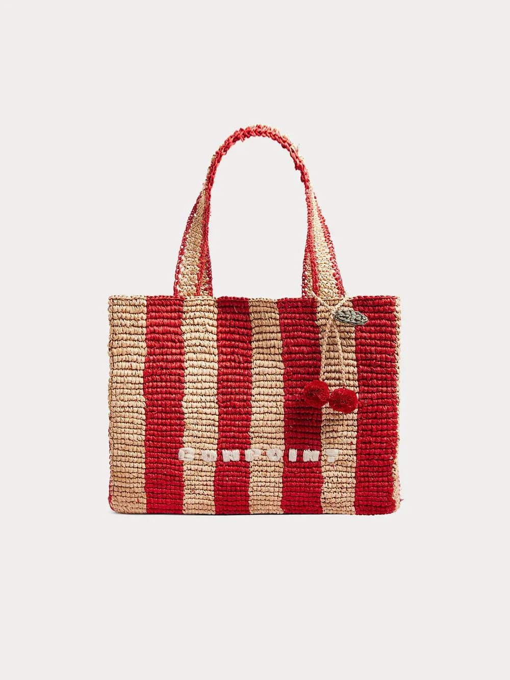 Cabas en raphia rayé bicolore, tressage main — accessoire d'été artisanal